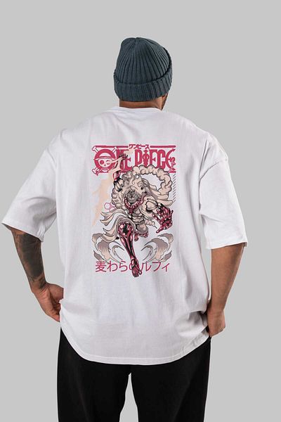 Ankhises MONKEY D. LUFF-ONE PIECE 1 Anime Πίσω Μπλουζάκι με στάμπα Λευκό Oversize 100% βαμβάκι Ανδρικά Γυναικεία