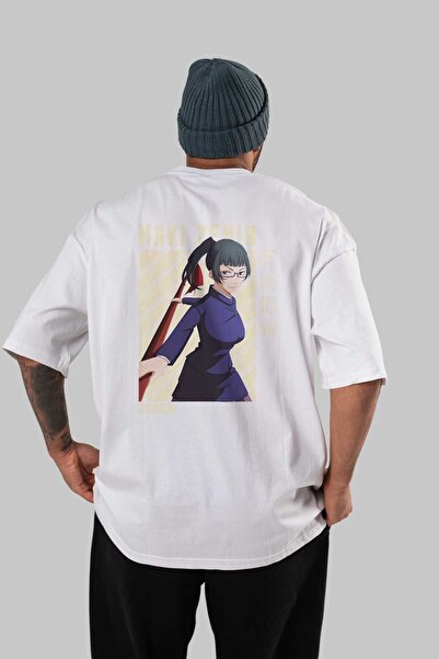 Ankhises Maki Zenin CHAİNSAWMAN Аніме-принт Біла Oversize футболка - 100% бав...