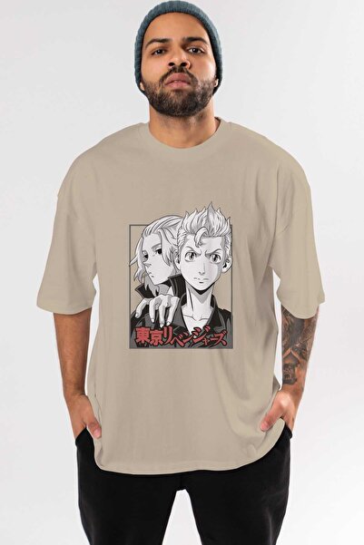 Ankhises TOKYO REVENGERS Anime Prednja strana Štampano Bež Oversize kroj T-sh...