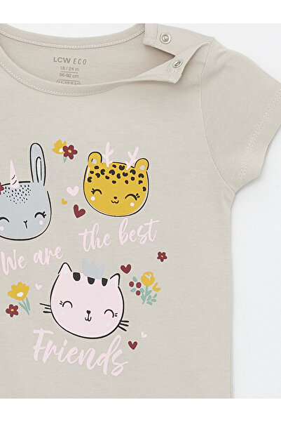 LC Waikiki Crew Neck Short Sleeve Printed Cotton Baby Girl Romper