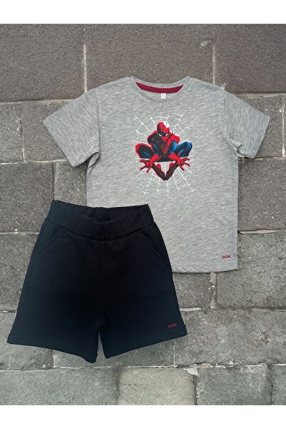 DGK COLLECTİON Boy's Spiderman Printed 2-Piece T-shirt Short Set - 100% Cotton