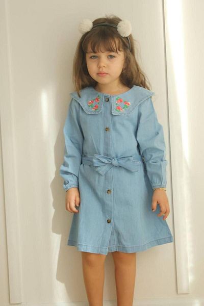 MİNİKO KİDS Girl's - Lace Collar and Long Sleeve Jeans Dress