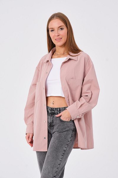 PIQUE Cămașă pudră pentru femei Hscstore, cu detaliu de buzunar, cu închidere cu capsă - AYZER