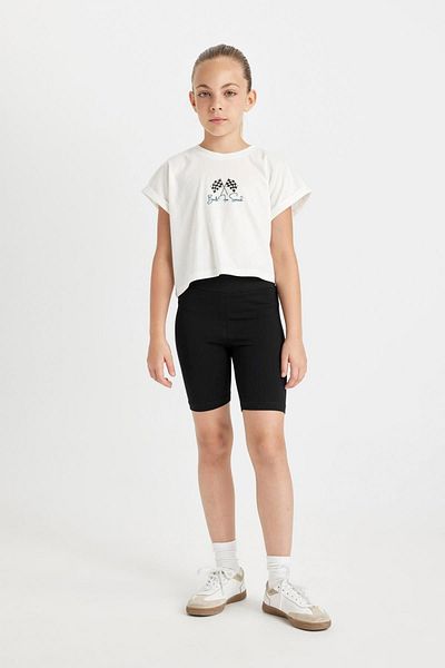 DeFacto Bedrucktes Kurzarm-T-Shirt für Mädchen, Biker-Leggings, 2-teiliges Set D0070a824hs