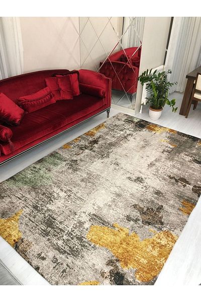 MEKA TEKSTİL Yellow Jet Model Silk Velvet Elastic Carpet Cover