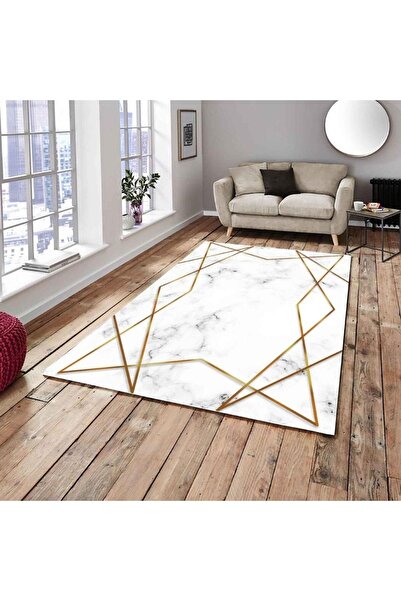 MEKA TEKSTİL Білий золотий стрічковий килим з шовковим оксамитом та гумкою