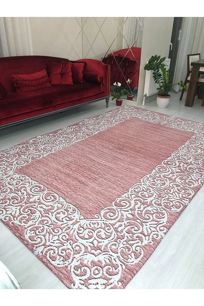MEKA TEKSTİL Suyolu Pink Model Elastic Velvet Carpet Cover