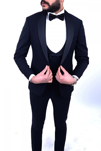 Jan Carlucci Slimfit Şal Yaka Damatlık Takım Ceket - Yelek - Pantolon - Gömle...