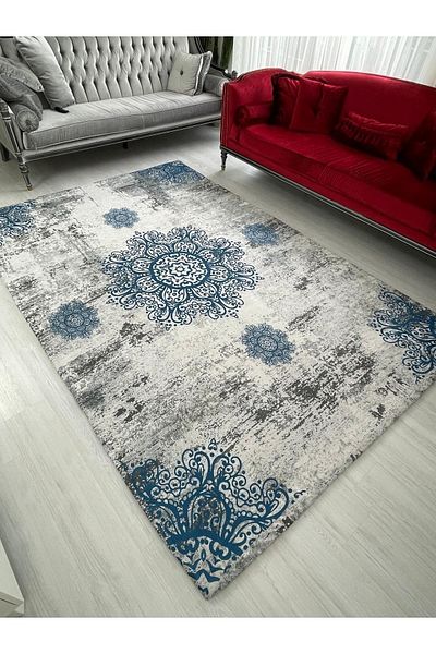 MEKA TEKSTİL Ελαστικό κάλυμμα χαλιού Blue Sultan Model Silk Velvet