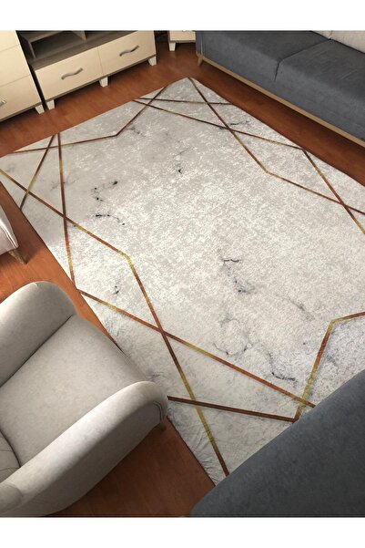 MEKA TEKSTİL Білий золотий стрічковий килим з шовковим оксамитом та гумкою