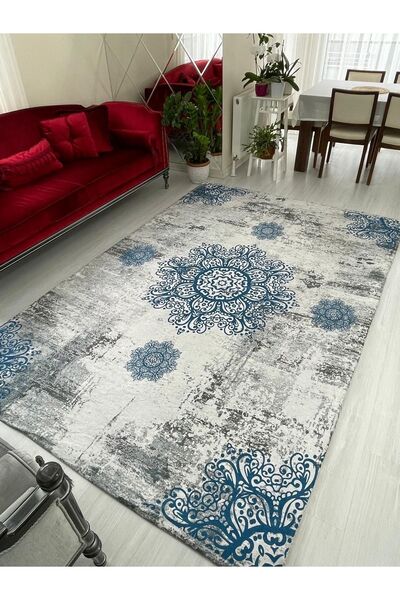 MEKA TEKSTİL Husă de covor elastic din catifea de mătase model Blue Padişah