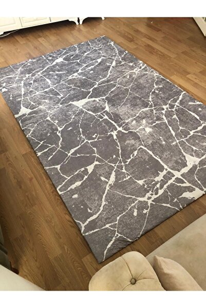 MEKA TEKSTİL Сірий мармур Модель Шовковий оксамитовий килим з гумкою