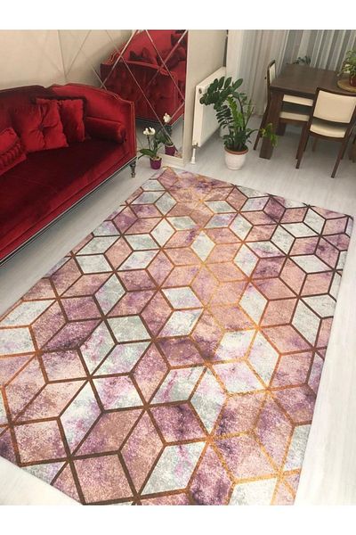 MEKA TEKSTİL Pink Pyramid Model Silk Velvet Elastic Carpet Cover
