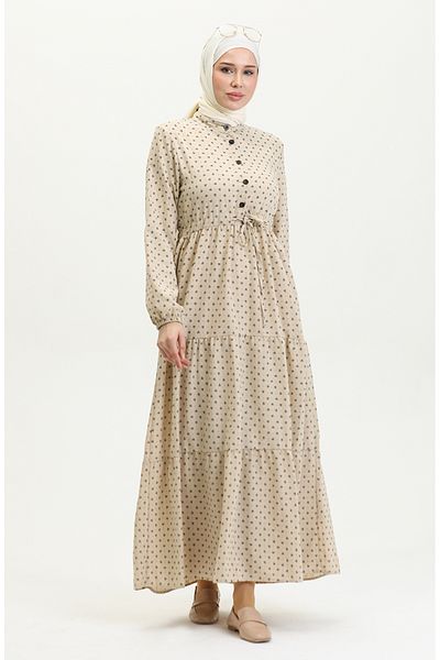 sefamerve Patterned Half Button Dress - 0387-04 Mink