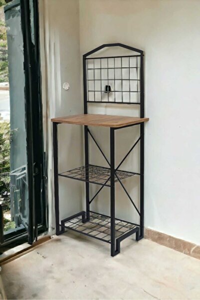 Bye Concept More DEKORATİF METAL KAHVE KÖŞESİ ÇOK AMAÇLI DOLAP AHŞAP TABLALI DAR MUTFAK BANGOSU BAR MASA