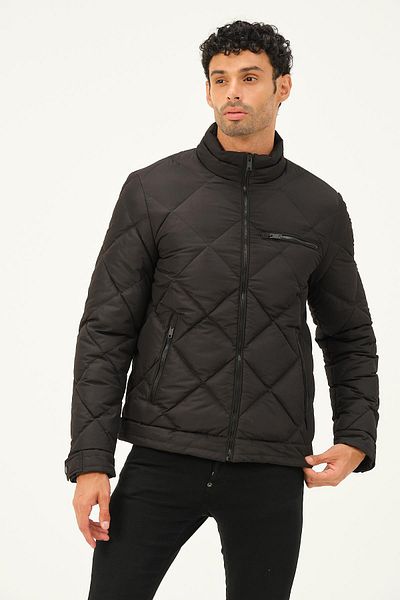 PIQUE Hscstore Ανδρική τσέπη με φερμουάρ με λεπτομέρειες Μαύρο παλτό- MINAS