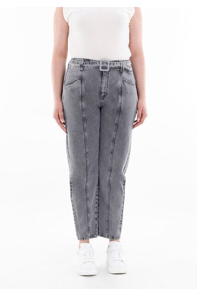 Guzella Ankle Length Gray Jeans with Belt