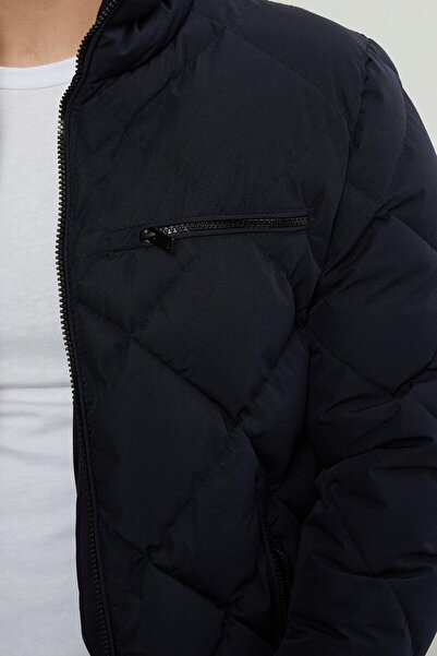 PIQUE Hscstore Men's Zippered Pocket Detailed Navy Blue Coat - MINAS