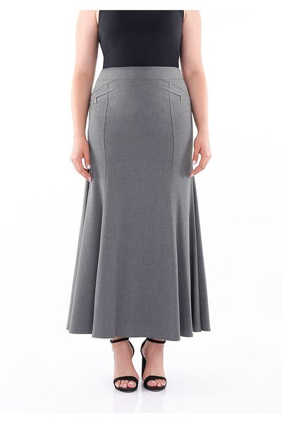G-Line GrayMaxiLength Pleated Back FishModelSkirt