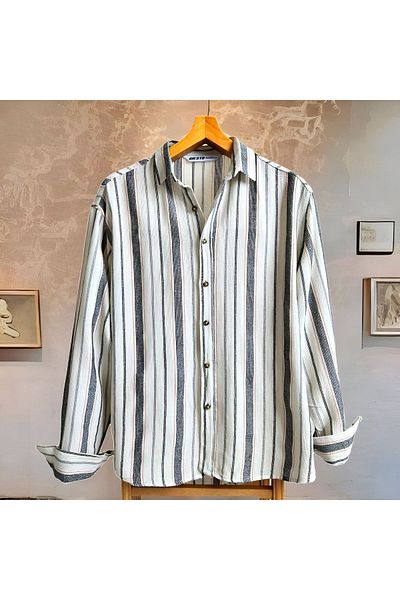 Hazhers Men's Oversize Shirt Collar Linen Long Sleeve Shirt