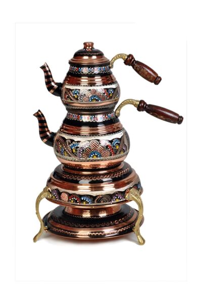 Genel Markalar Balkon Sefası Ocaklı Işlemeli Erzincan Işi Bakır Çaydanlık Tak...