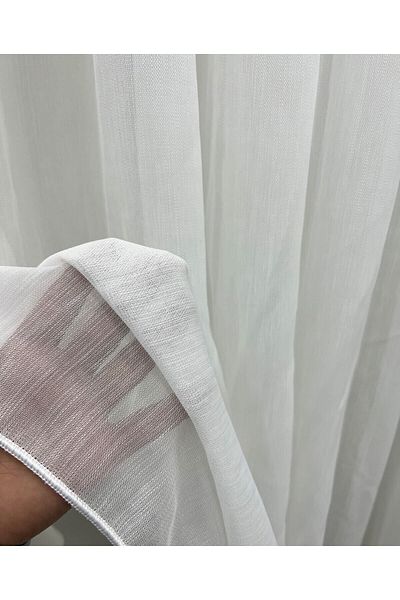 FİENS Short Bamboo Slub Don't Want Ironing Non-Wrinkle Tulle Curtain 1e2layer Pleated