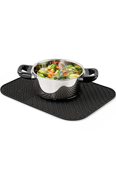 Ecolux Siyah Silikon Bulaşık Kurutma Matı - Kaydırmaz Bulaşıklık Tencere Altlığı-ECOLUX