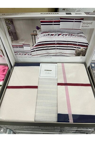 Altınbaşak Striped Kırmızı %100 Pamuklu Çift Kişilik