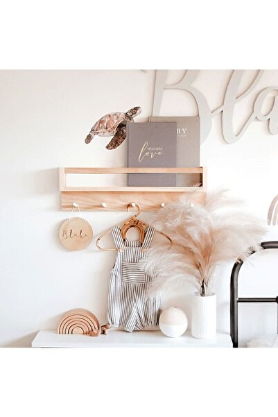 OlcayAksesuar Doğal Ahşap Montessori Kitaplık Çocuk Bebek Odası Askılık Duvar...