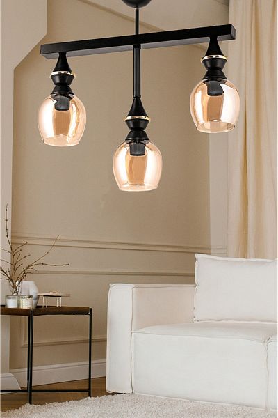DEDE TRIPLE UFO PENDANT LIGHT CHANDELIER WITH BLACK HONEY COLOR GLASS