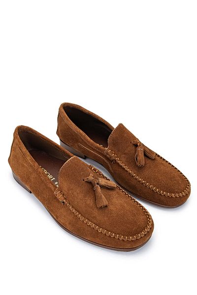 D LEPORI Men's Suede Leather Cinnamon Loafer Shoes