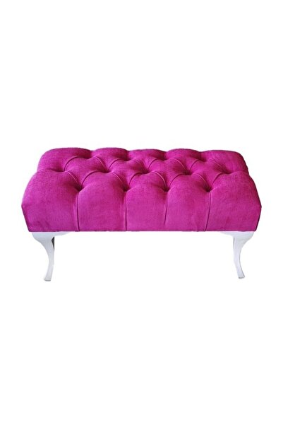 İndirim Çadırı Vinda Kaptioneli Ayakucu Bench Puf 75 Cm Fuşya- Taş Düğmeli