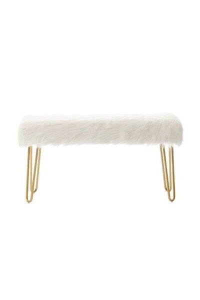 Ünüvar Konsept Sandalye Cafesi Metal Gold Ayaklı Beyaz Tüylü Peluş Puf Bench Gold394021k2