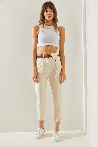 Bianco Lucci Women's V-Piece Trousers with Belt Detail - Pockets60251230