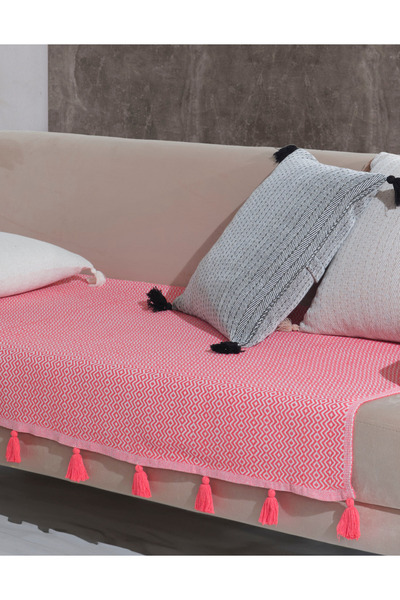 Lux Touch 115 x 200 cm Tufted Sofa Sofa Sofa Bed Armchair Cover - Coral with Lavi Pompom