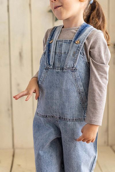 Oliven The Kid Salopet de blugi unisex - picioare largi, buzunar cangur
