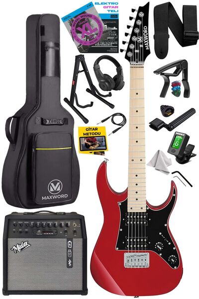 Maxword DE-150-50AMP Maple Klavye HH Yüksek Kaliteli 50W Amfili Elektro Gitar...
