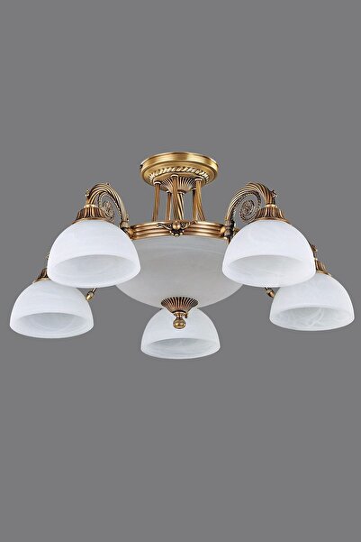 Avize çarşısı Dakar 5 Kollu Beyaz Cam Başlıklı, Eskitme Antik Renk Metal Gövde, Sarkıt Avize Bs.3087-52-05 B