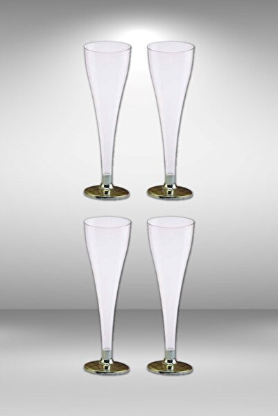 Genel Markalar Mika Şampanya Kadehi - 4'lü Paket (Altın/Gold Ayaklı / 120ml) - Yüksek Kalite