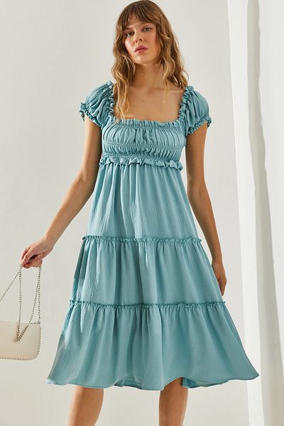 Bianco Lucci Rochie de damă Ayrobin cu guler pătrat cu 3 straturi - 60251285