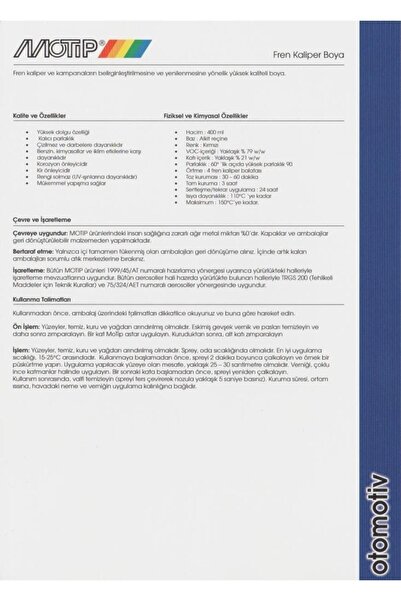 Motip PARLAK MAVİ Isıya Dayanıklı Kaliper Sprey Boya 400ml