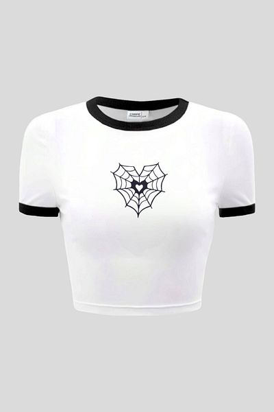 Carpe Spider Heart Patterned Piping Crop Top