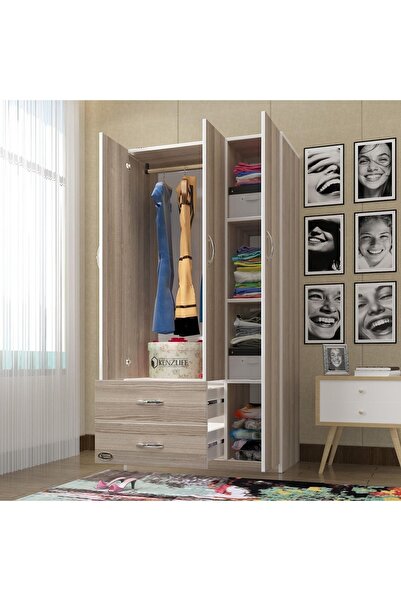 Kenzlife Gardırop 3 Kapılı 2 Çekmeceli Fesleğen 180*120*52 Crd Xlarge Kapaklı Gardolap Dolap
