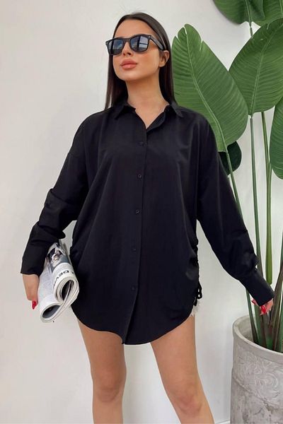 Ded COLLECTION Tesatura Popeline - Cămașă Trendy Femei cu cravată laterală