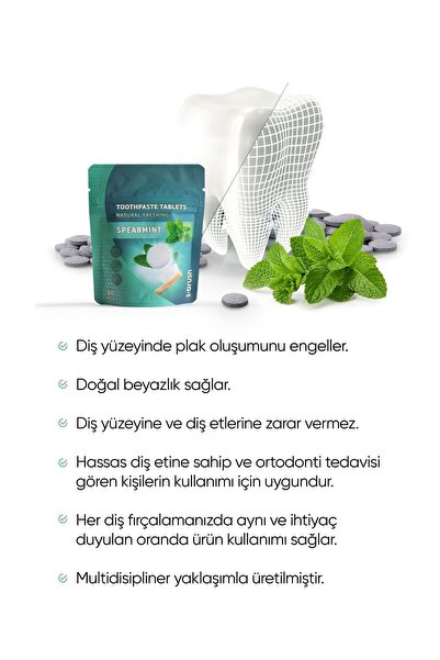 TBRUSH Nane Aromalı Doğal Diş Macunu Tableti - 30tablet