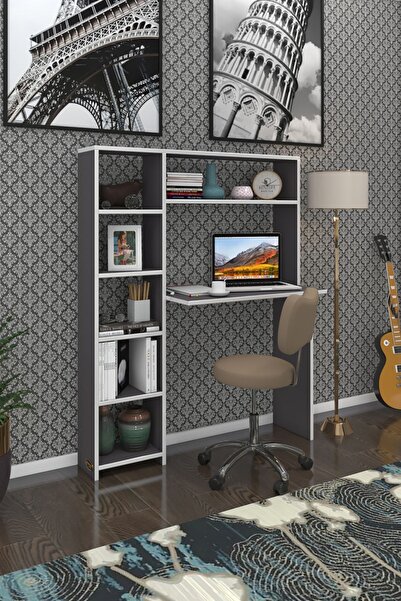 Kenzlife Bilgisayar Çalışma Masası Prost Gri 140*100*20 Kitaplık Solda Ofis Sekreter Laptop