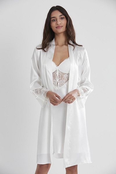 Pierre Cardin Set cămașă de noapte și halat de toaletă din dantelă din satin - 4300