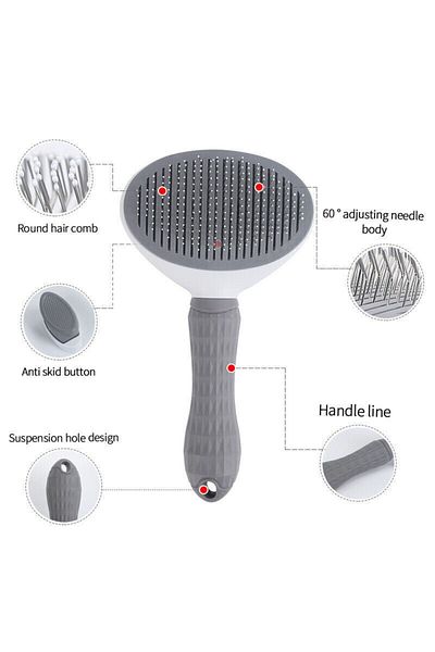 Vendortuning Gray Automatic Cleaning Keyed Animal Brush - Cat Dog Hair Collector Comb
