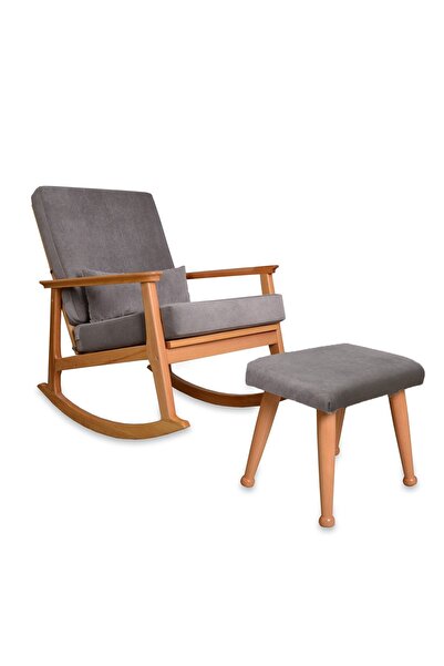 Asedia İskandinav Naturel Antrasit Minderli Puflu Sallanan Sandalye Dinlenme ...