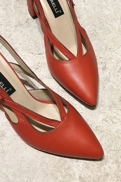 TUNAELLİ Red Genuine Leather Women's Heeled Shoes - Number 34-35-41-42